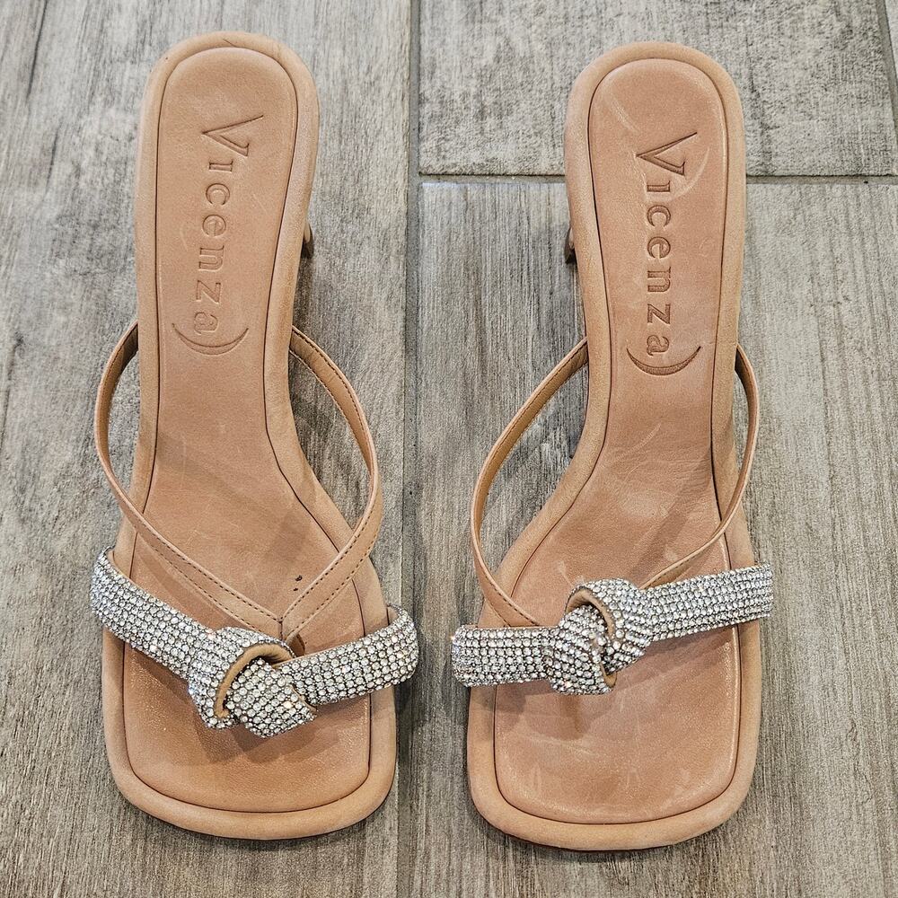 Vicenza Rhinestone‎ Heeled Sandals Women 8 Nude Square Toe Anthropologie Dressy - Picture 2 of 10